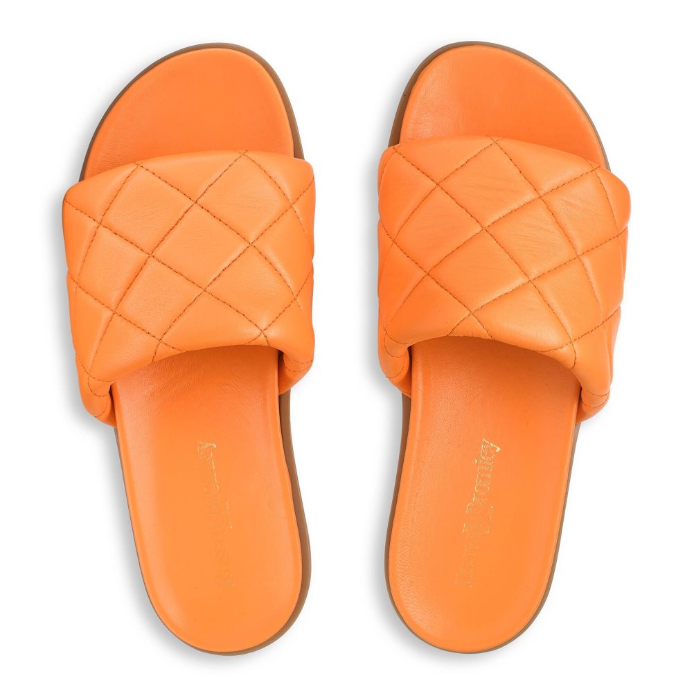 Orange Russell & Bromley Quilted Women's Slides | PH-7-QYPF