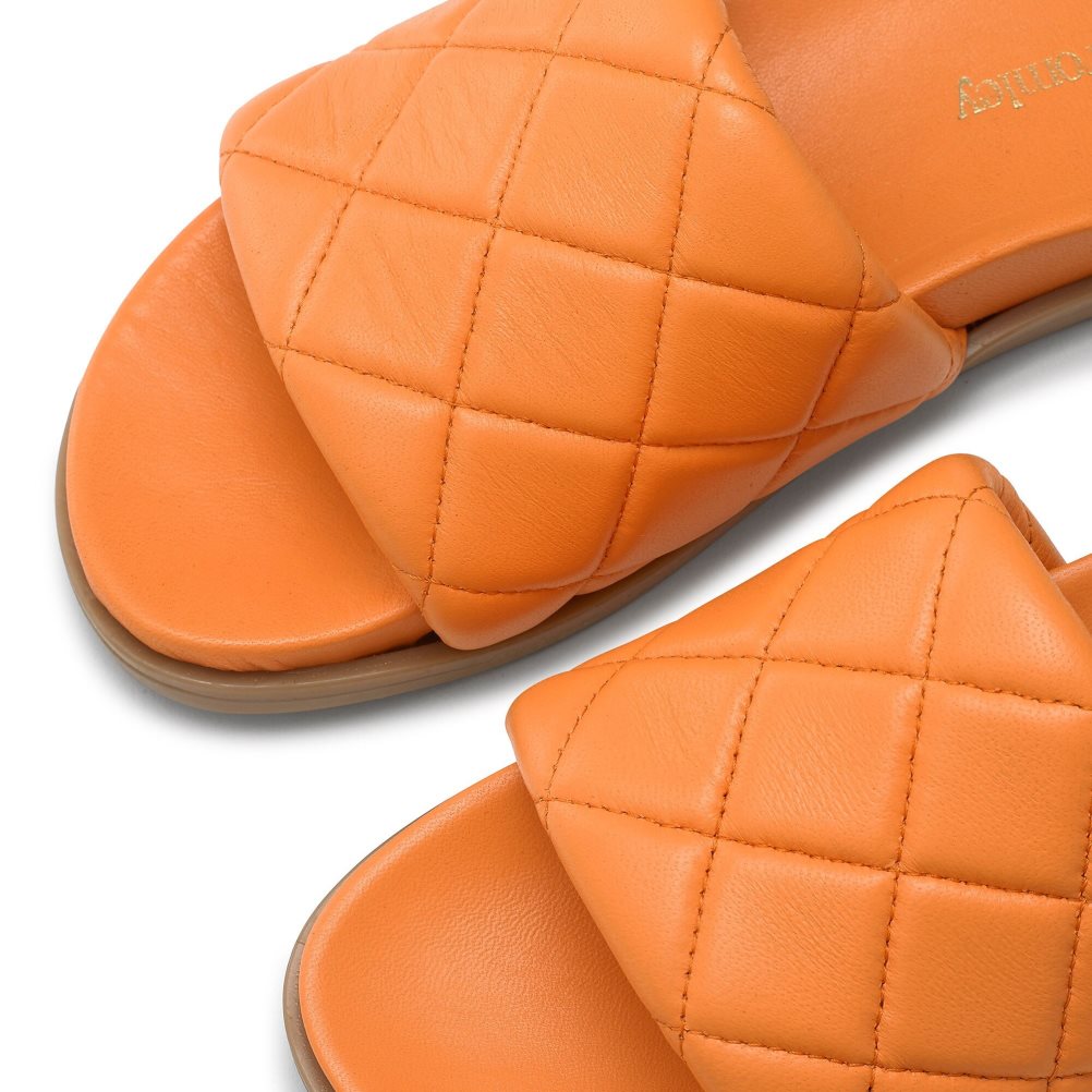 Orange Russell & Bromley Quilted Women's Slides | PH-7-QYPF