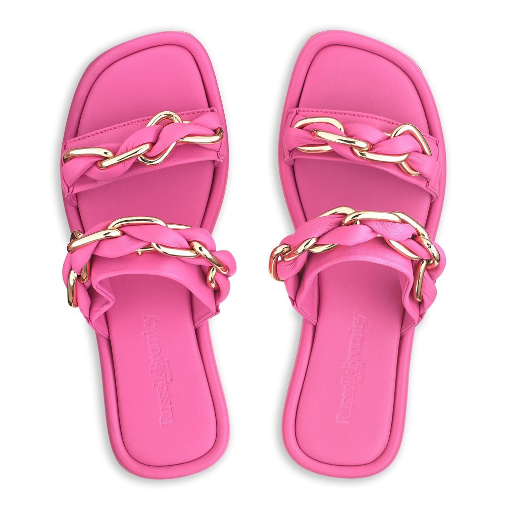 Pink Russell & Bromley Chain Mail Chain Two Strap Women's Flat Sandals | PH-2-IYWT