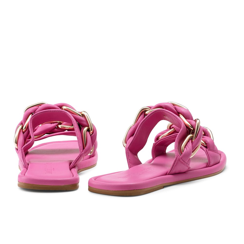 Pink Russell & Bromley Chain Mail Chain Two Strap Women's Flat Sandals | PH-2-IYWT