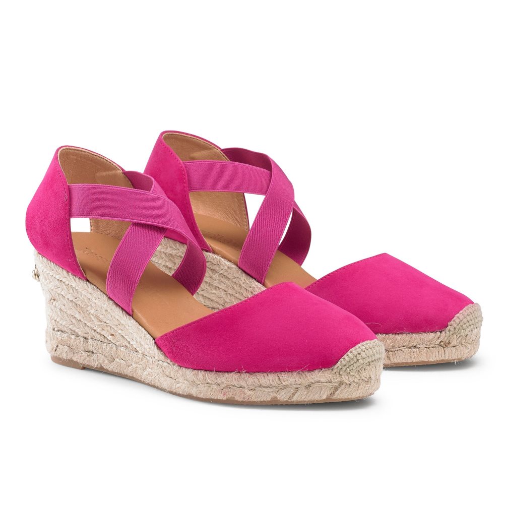 Pink Russell & Bromley Coco-cross Elastic Espadrille Women's Wedges | PH-3-NZUP