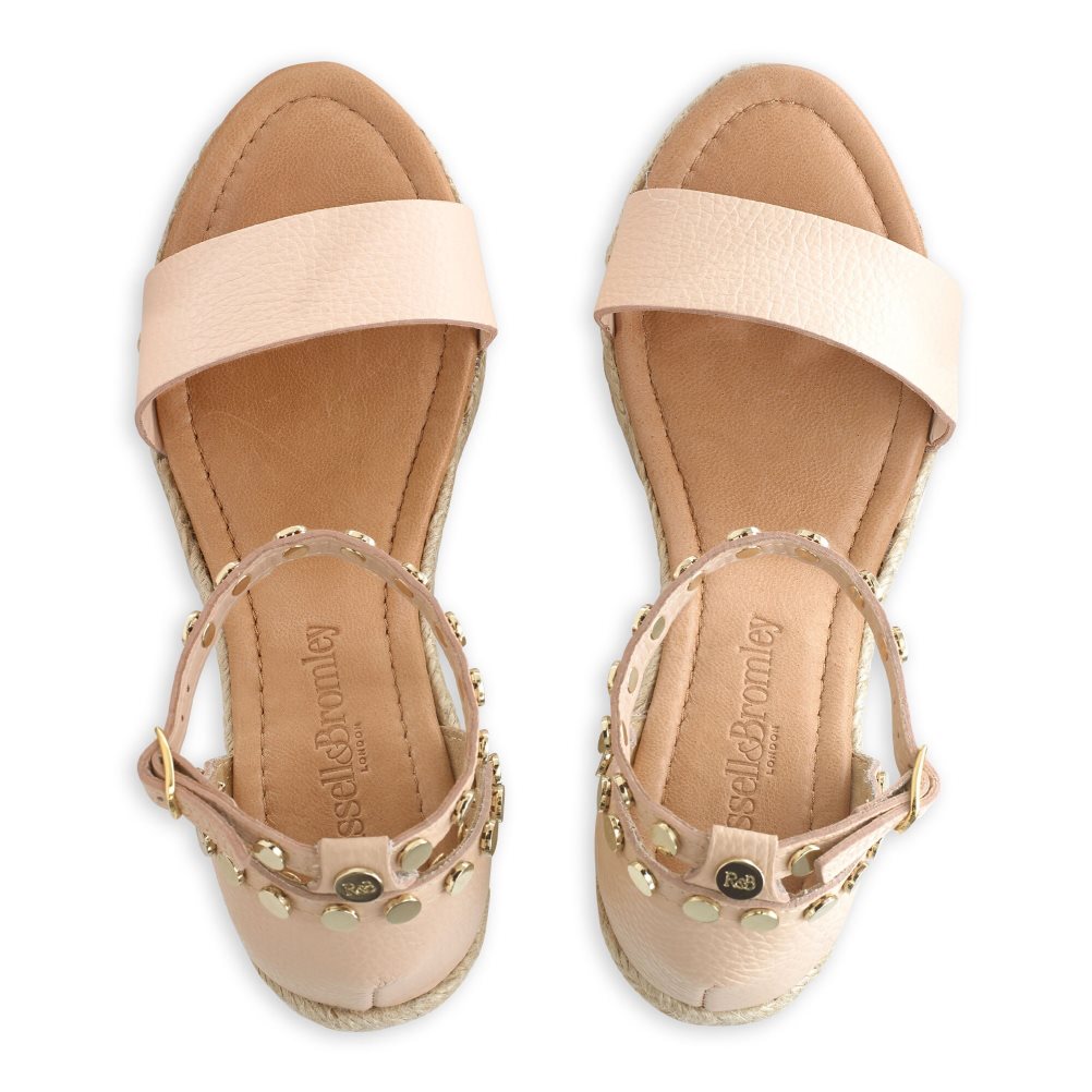 Pink Russell & Bromley Coin Spin Stud Espadrille Women's Wedges | PH-4-XLON