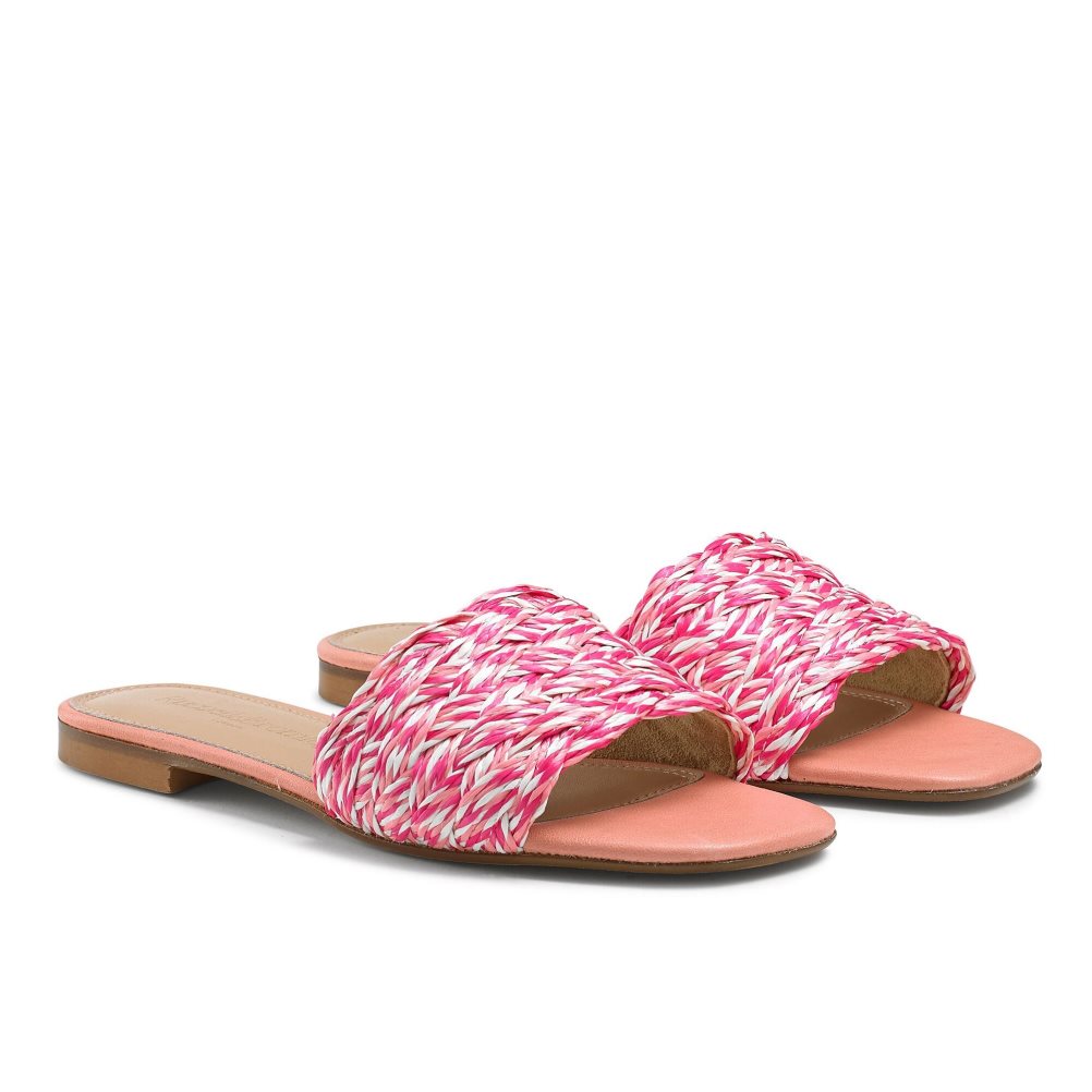 Pink Russell & Bromley Kiss You Raffia Women's Flat Sandals | PH-5-EWHX