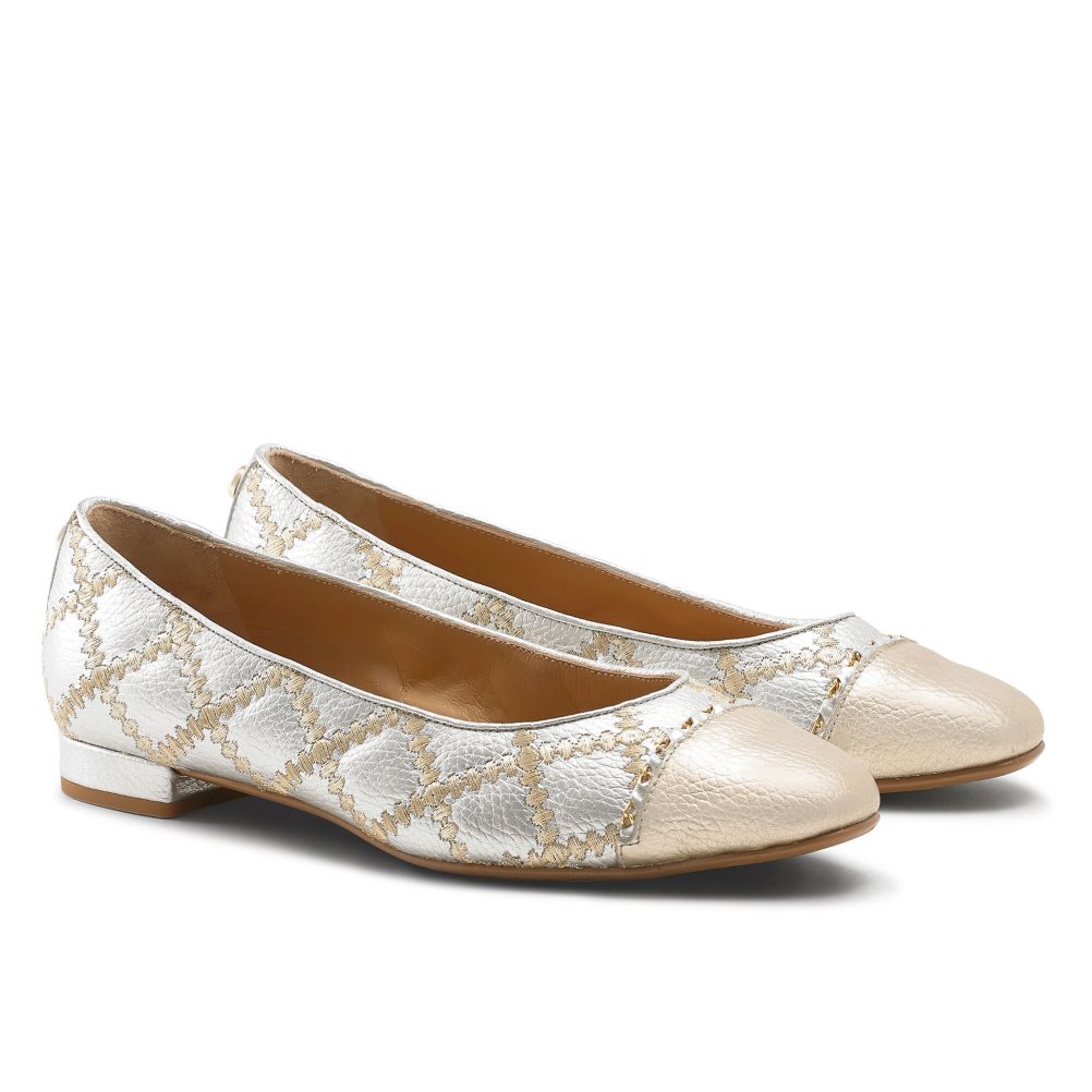 Silver / Gold Russell & Bromley Boulevard2 Women's Ballet Flats | PH-4-FEGY