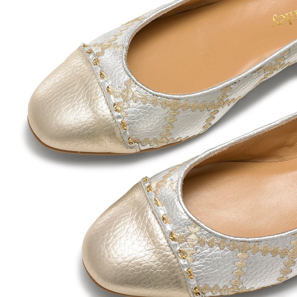 Silver / Gold Russell & Bromley Boulevard2 Women's Ballet Flats | PH-4-FEGY