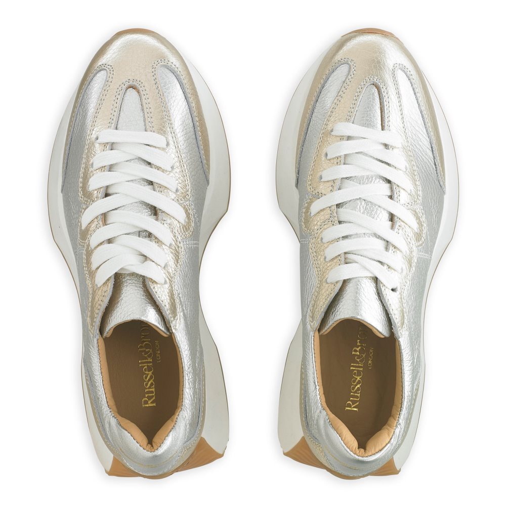 Silver / Gold Russell & Bromley Hourglass Flared Sole Women's Trainers | PH-4-HWCX