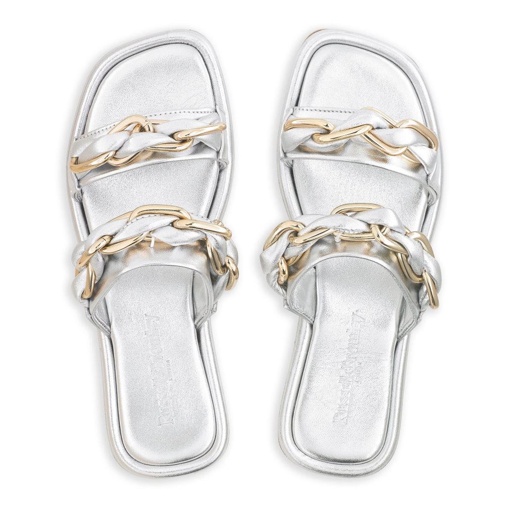 Silver Russell & Bromley Chain Mail Chain Two Strap Women's Flat Sandals | PH-2-VWCH