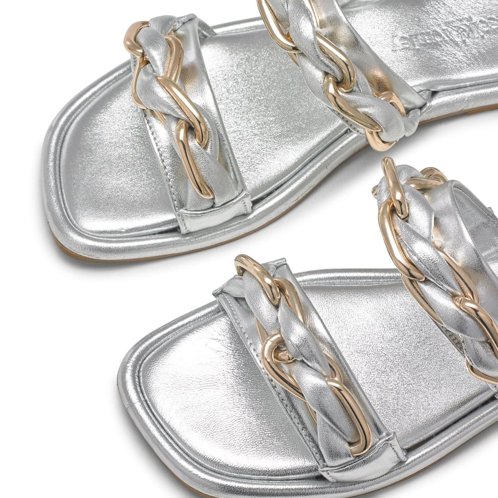 Silver Russell & Bromley Chain Mail Chain Two Strap Women's Flat Sandals | PH-2-VWCH