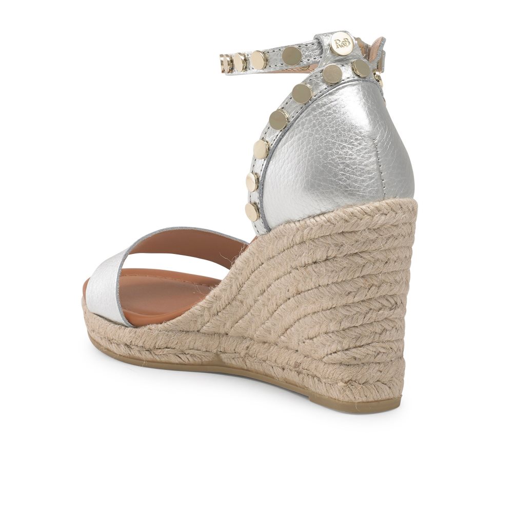 Silver Russell & Bromley Coin Spin Stud Espadrille Women's Wedges | PH-7-JBWV