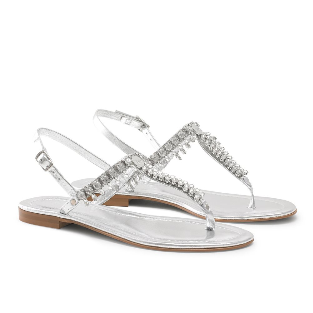 Silver Russell & Bromley Crystal Embellished Women's Flat Sandals | PH-2-KOIA