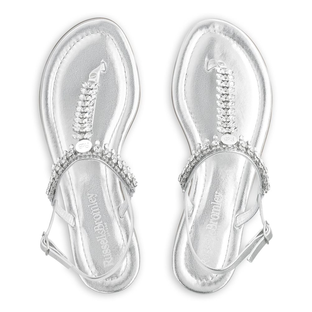 Silver Russell & Bromley Crystal Embellished Women's Flat Sandals | PH-2-KOIA