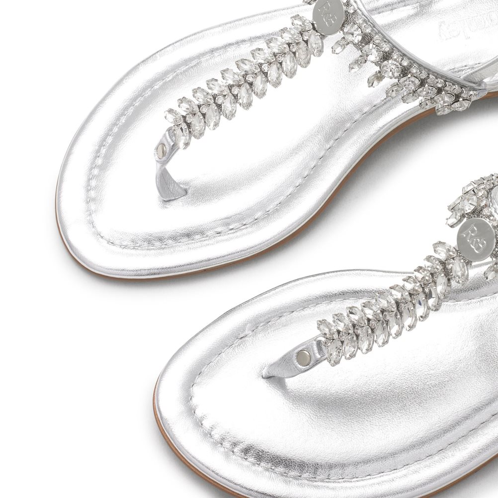 Silver Russell & Bromley Crystal Embellished Women's Flat Sandals | PH-2-KOIA