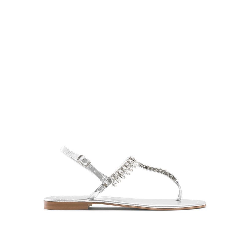 Silver Russell & Bromley Crystal Embellished Women\'s Flat Sandals | PH-2-KOIA