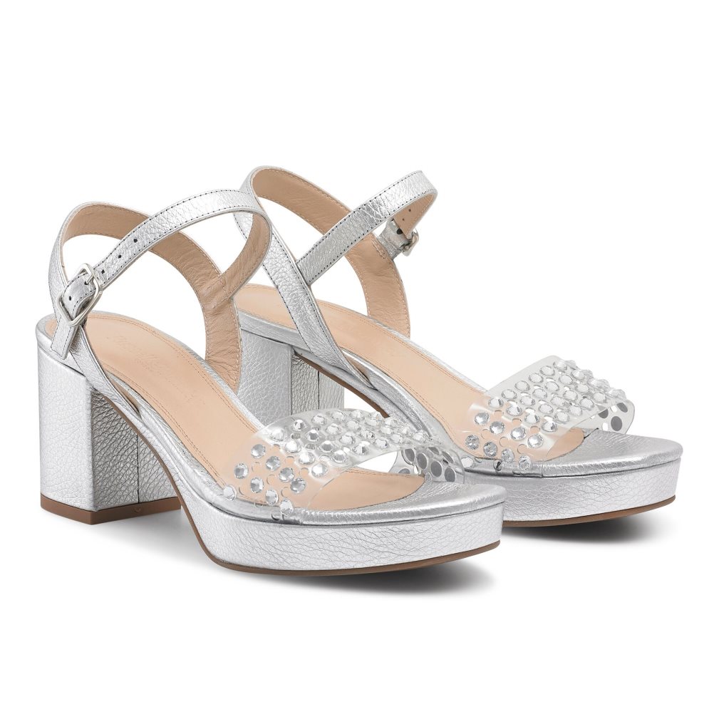 Silver Russell & Bromley Discoqueen+ Platform Women's Heels Sandals | PH-8-WUZE