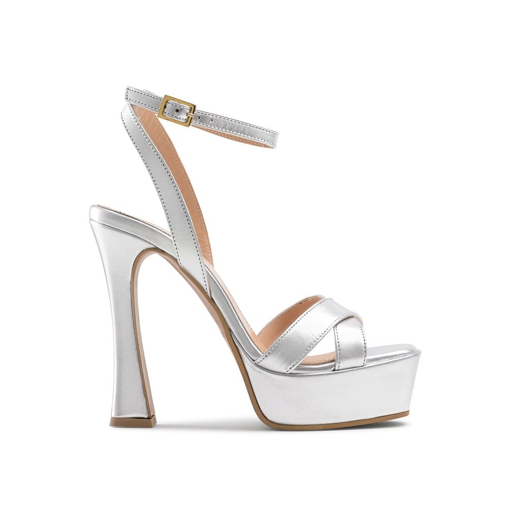 Silver Russell & Bromley Far Out Cross Strap Platform Women\'s Heels Sandals | PH-1-LPWH