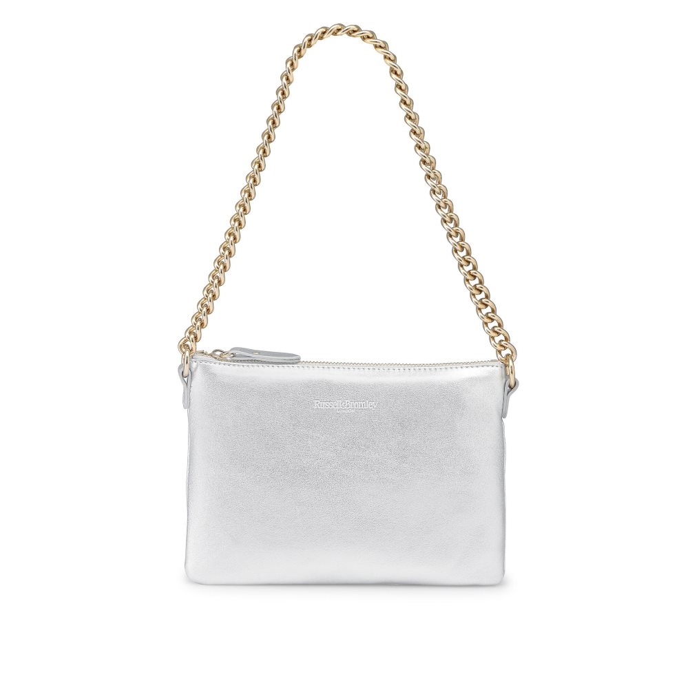 Silver Russell & Bromley On Point Chain Zip Pouch Women's Shoulder Bags | PH-4-GQEM