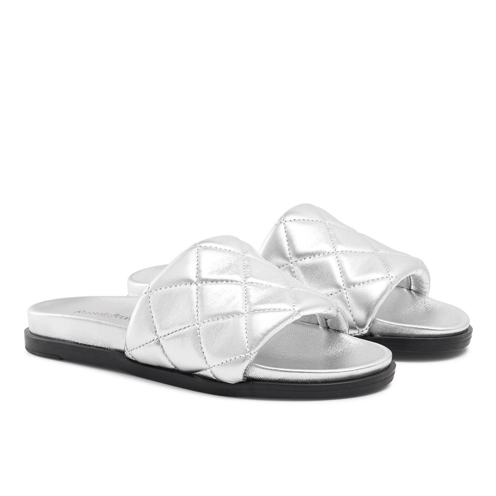 Silver Russell & Bromley Quilted Women's Slides | PH-1-ZNJY