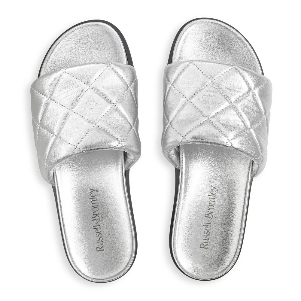 Silver Russell & Bromley Quilted Women's Slides | PH-1-ZNJY