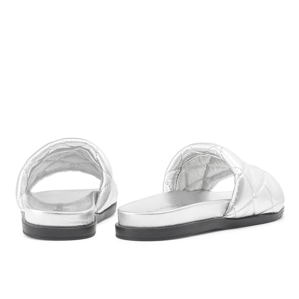 Silver Russell & Bromley Quilted Women's Slides | PH-1-ZNJY