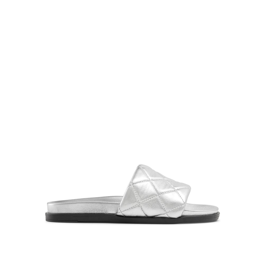 Silver Russell & Bromley Quilted Women\'s Slides | PH-1-ZNJY