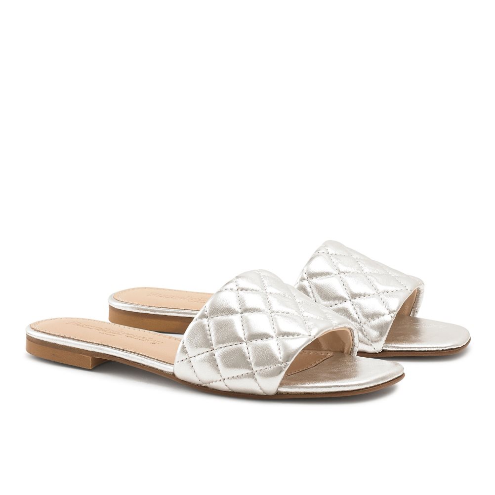 Silver Russell & Bromley Quilted Women's Flat Sandals | PH-2-XJZI