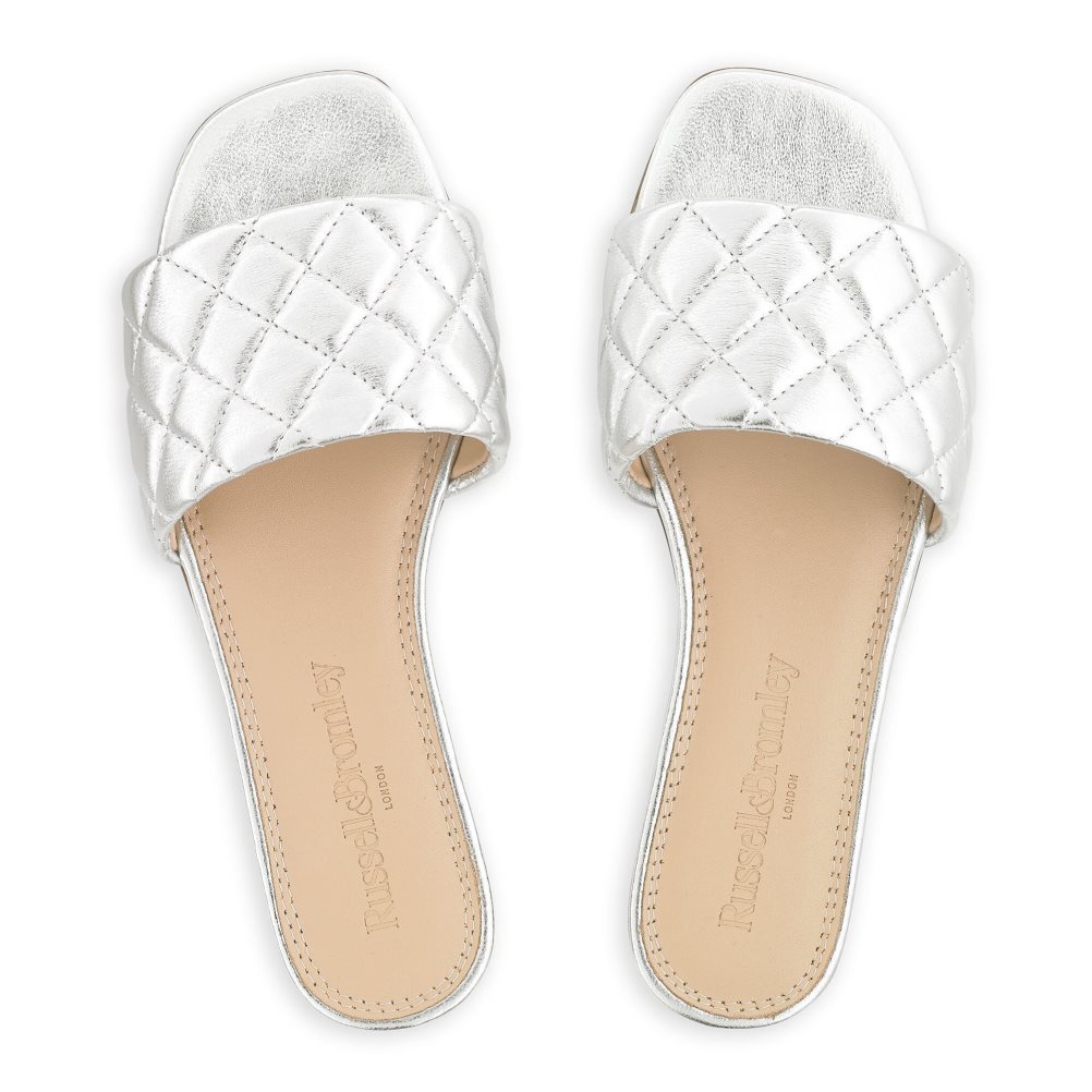 Silver Russell & Bromley Quilted Women's Flat Sandals | PH-2-XJZI