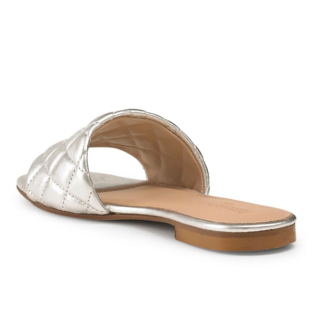 Silver Russell & Bromley Quilted Women's Flat Sandals | PH-2-XJZI