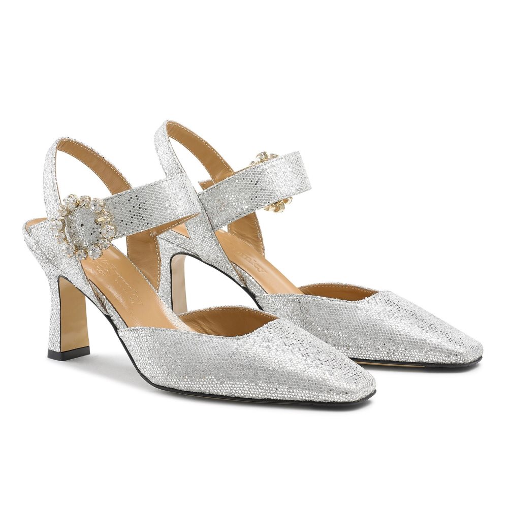 Silver Russell & Bromley Strictly Embellished Court Women's Heels | PH-3-GCXS