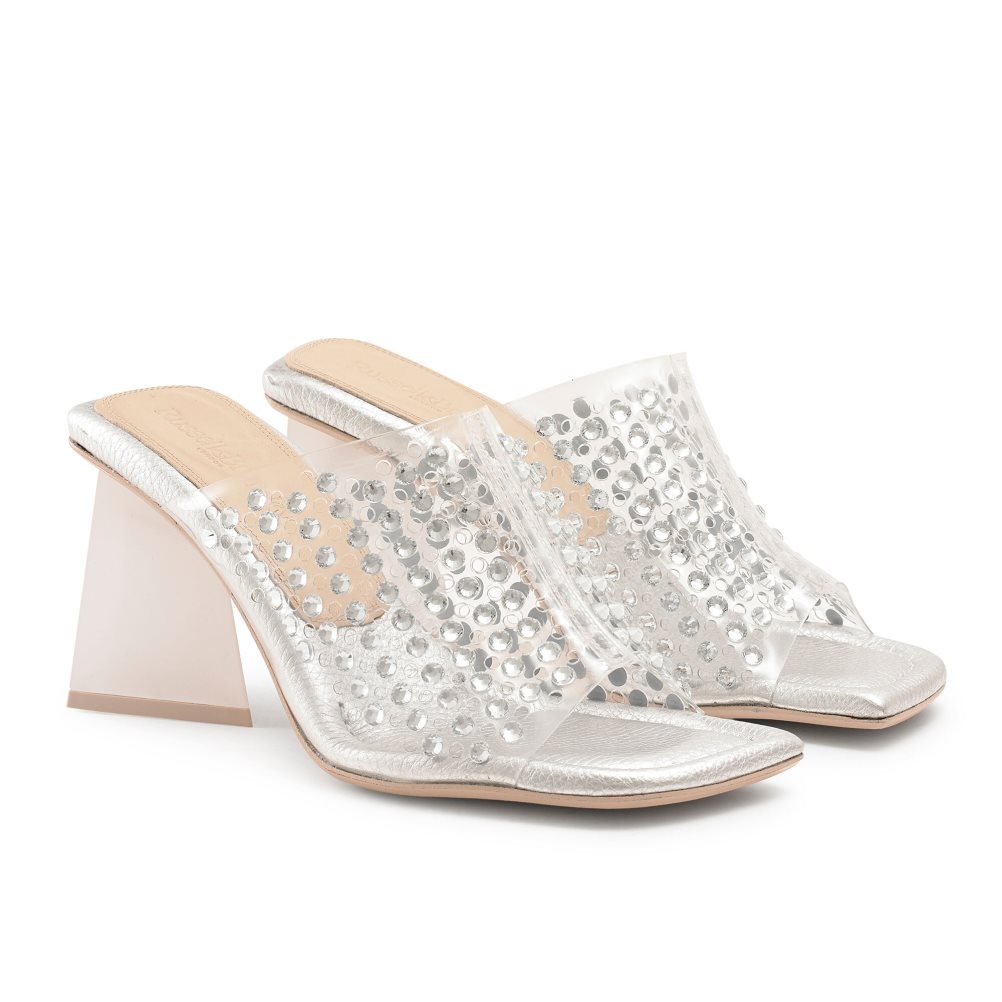 Silver Russell & Bromley Zeus Perspex Women's Mules | PH-4-ZYPX