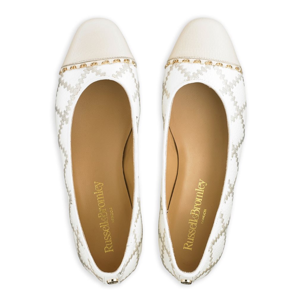 White / Beige Russell & Bromley Boulevard2 Women's Ballet Flats | PH-1-HFIR