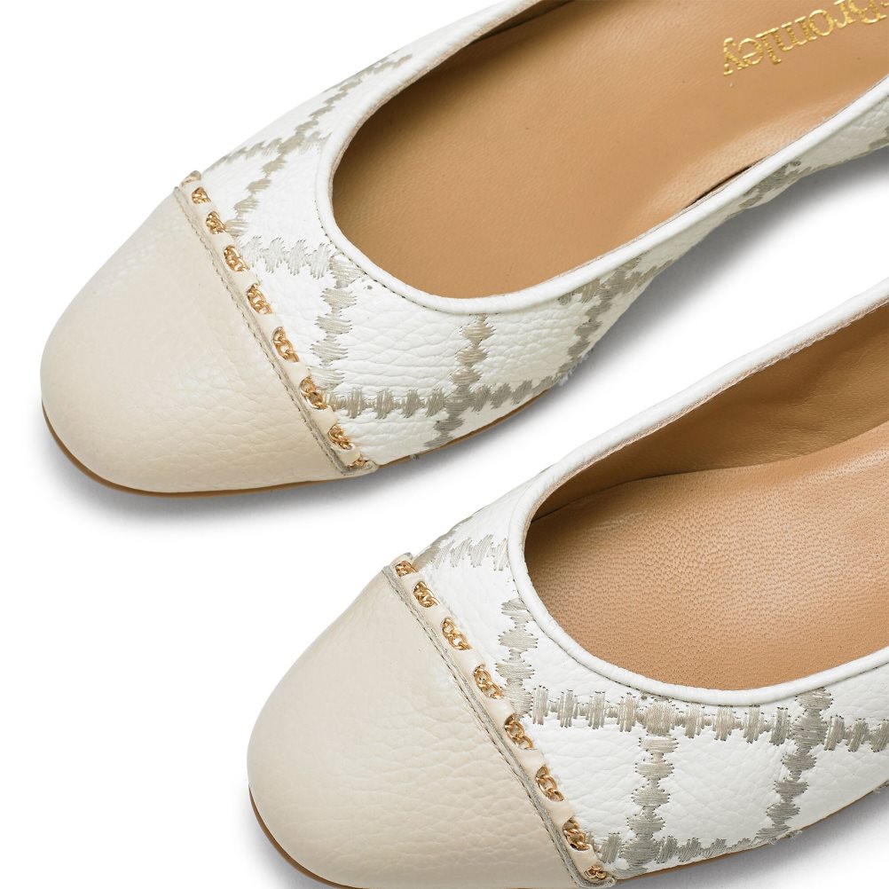 White / Beige Russell & Bromley Boulevard2 Women's Ballet Flats | PH-1-HFIR