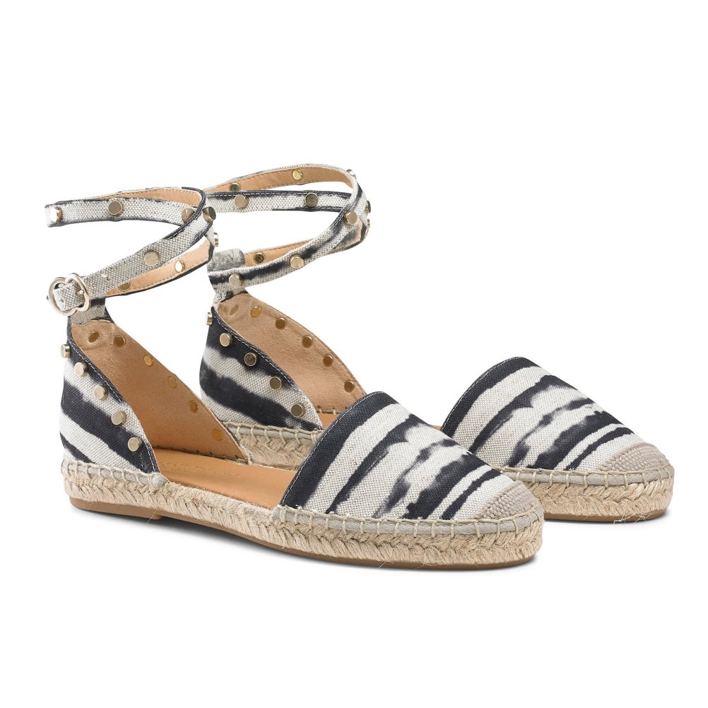 White / Black Russell & Bromley Coin Wrap Ankle Wrap Women's Flat Sandals | PH-5-TPGJ