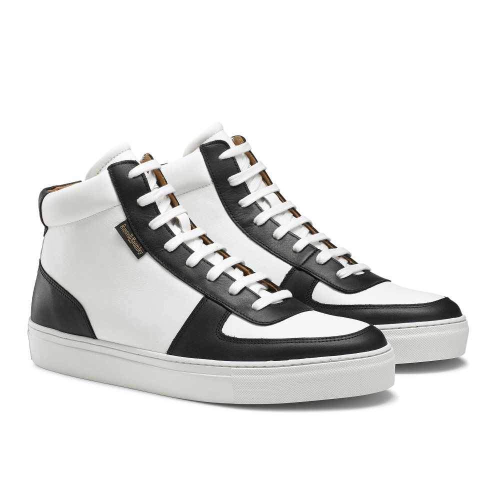 White / Black Russell & Bromley Upfield High Top Men's Trainers | PH-0-FCQB