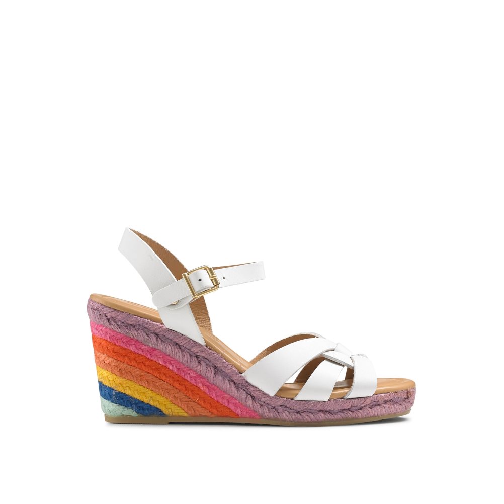 White / Multicolor Russell & Bromley Headspin Woven Espadrille Women\'s Wedges | PH-7-QIAR