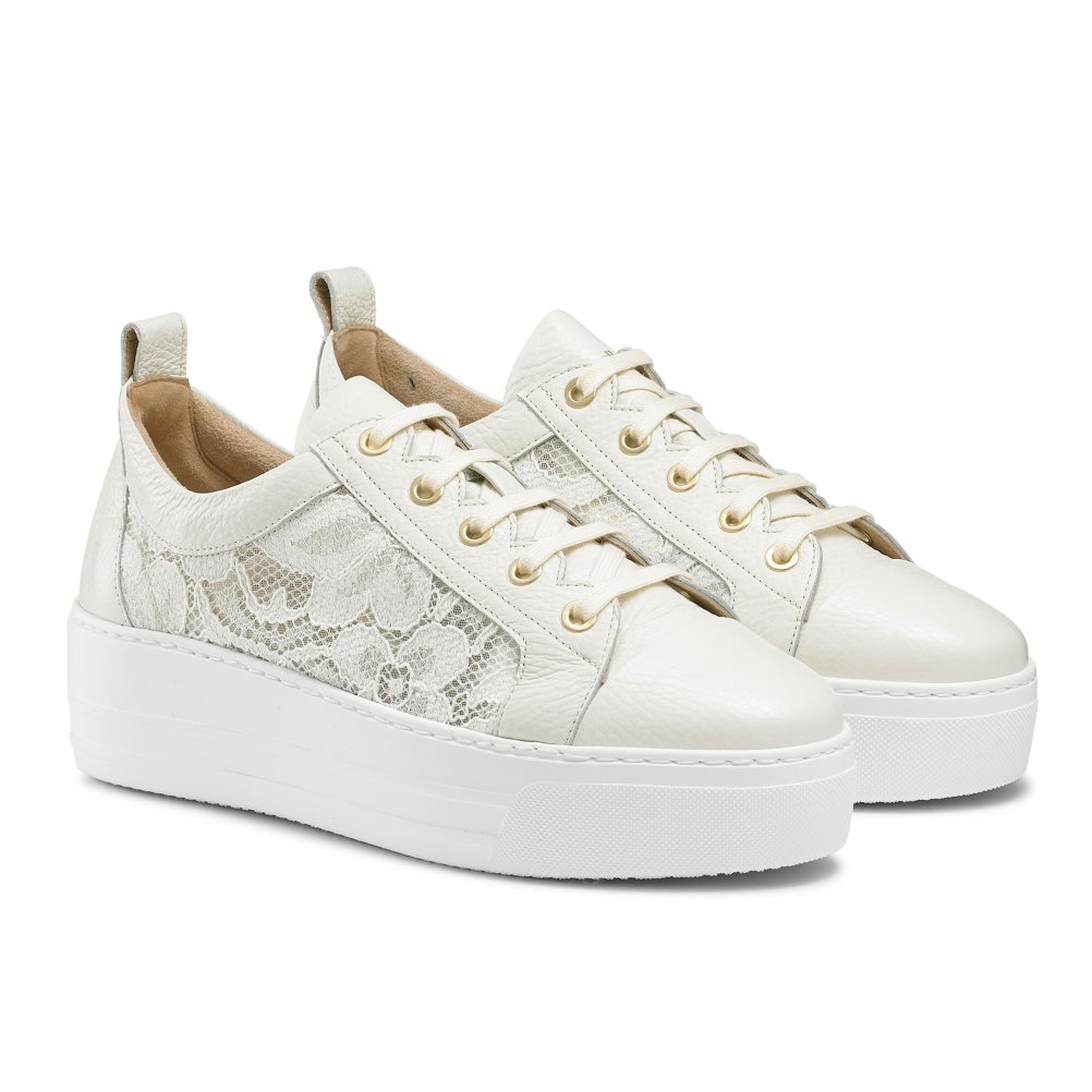 White Russell & Bromley Boardwalk Lace Women's Platform Shoes | PH-1-GKXO