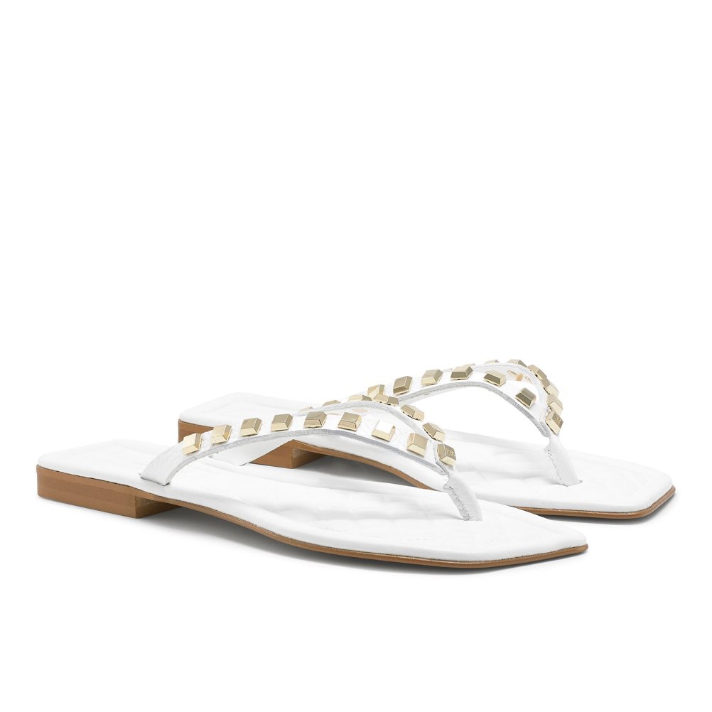 White Russell & Bromley Cairo Stud Toe Post Women's Flat Sandals | PH-2-GMNB