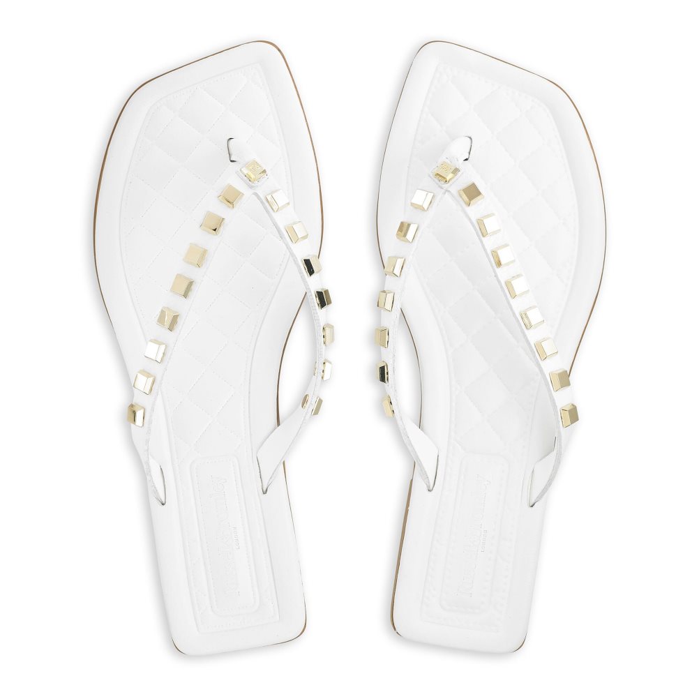 White Russell & Bromley Cairo Stud Toe Post Women's Flat Sandals | PH-2-GMNB