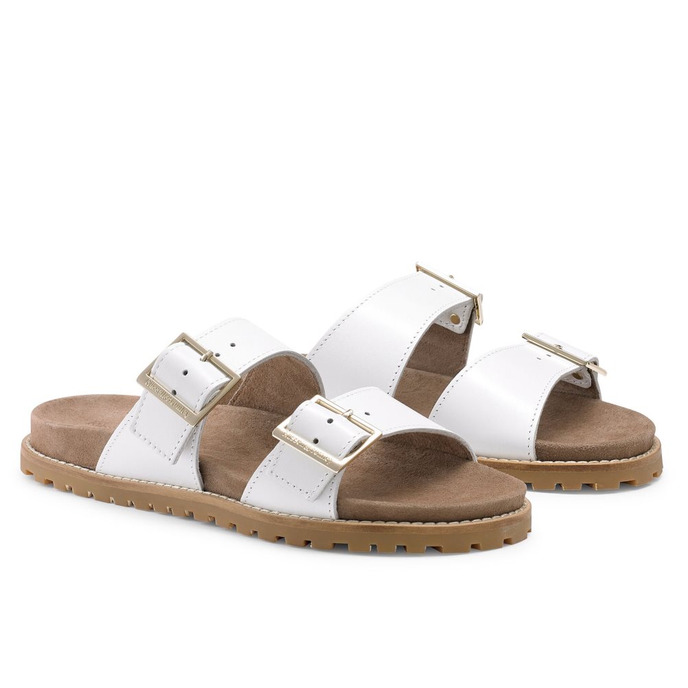 White Russell & Bromley Double Buckle Women's Slippers | PH-0-UHJX