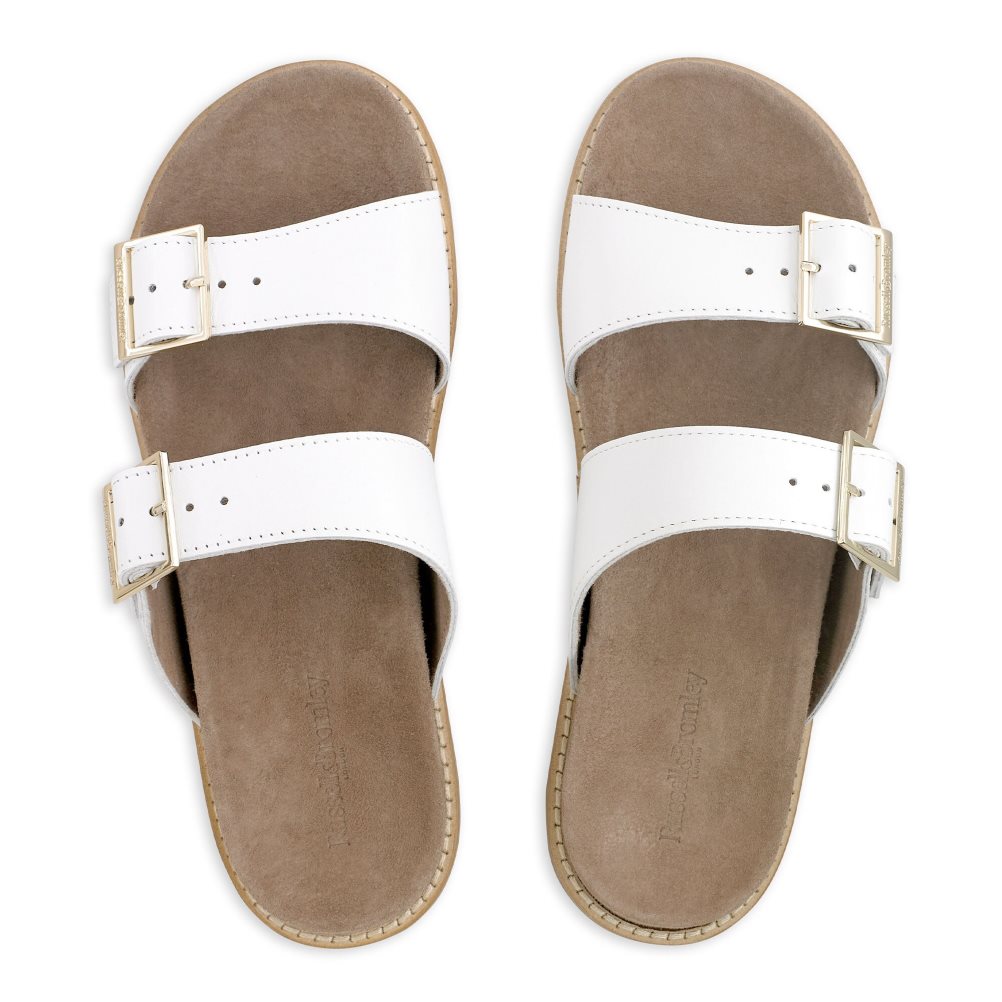 White Russell & Bromley Double Buckle Women's Slippers | PH-0-UHJX