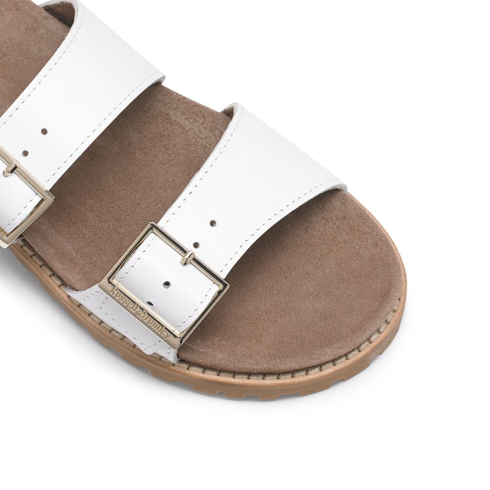 White Russell & Bromley Double Buckle Women's Slippers | PH-0-UHJX