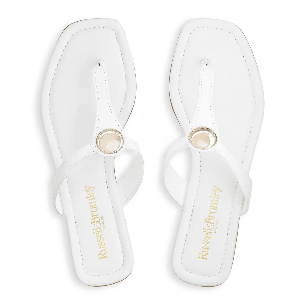 White Russell & Bromley Lauretta Disc Trim Toe Women's Flat Sandals | PH-9-TNWF