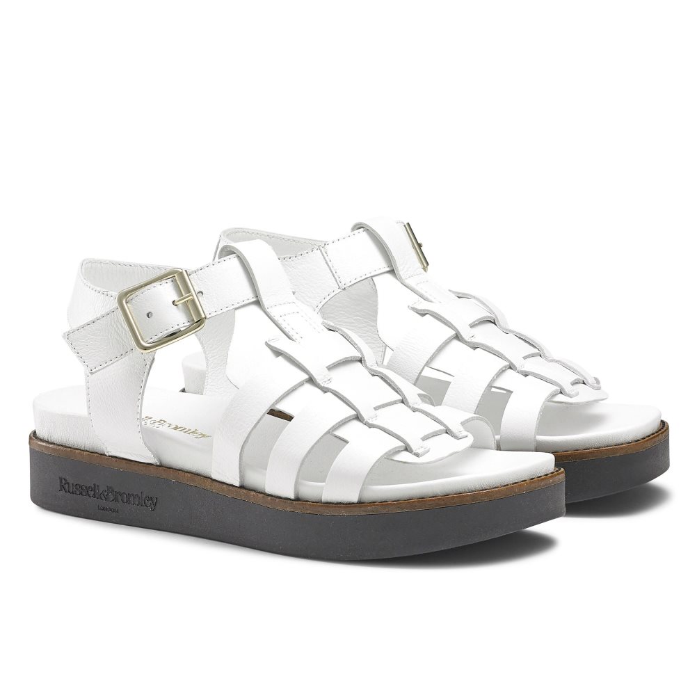 White Russell & Bromley Portland Fisherman Women's Flat Sandals | PH-7-HJLB