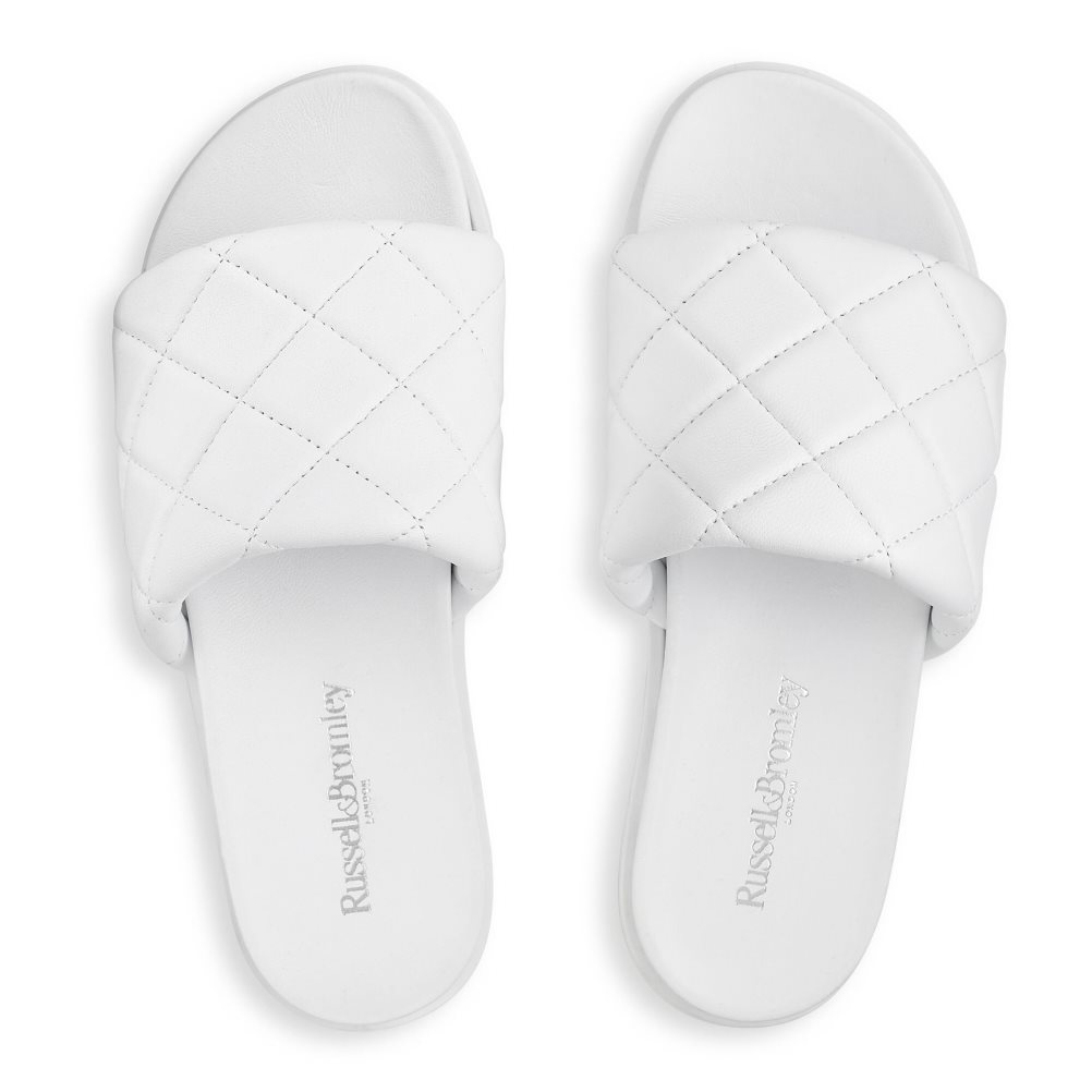 White Russell & Bromley Quilted Women's Slides | PH-8-FIUR