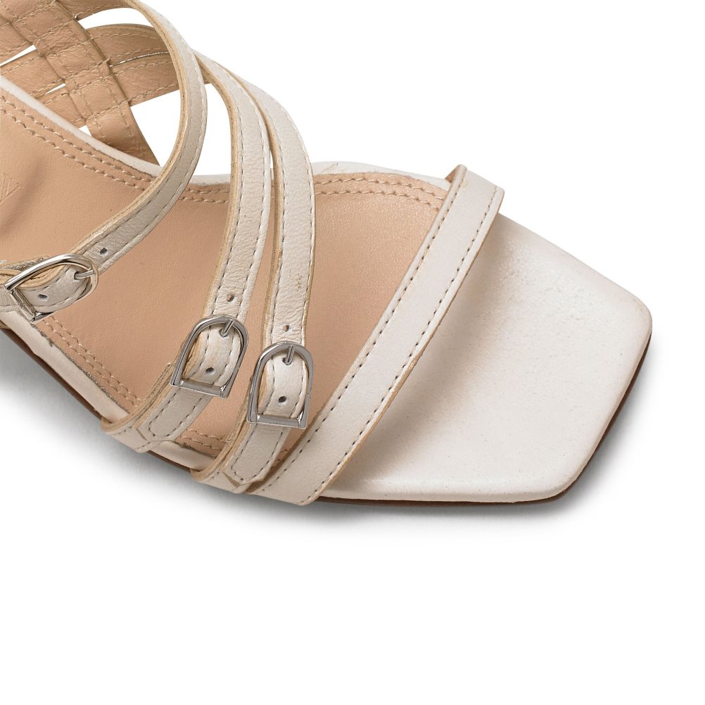 White Russell & Bromley Sun Beam Strappy Buckle Women's Heels Sandals | PH-4-VEOM