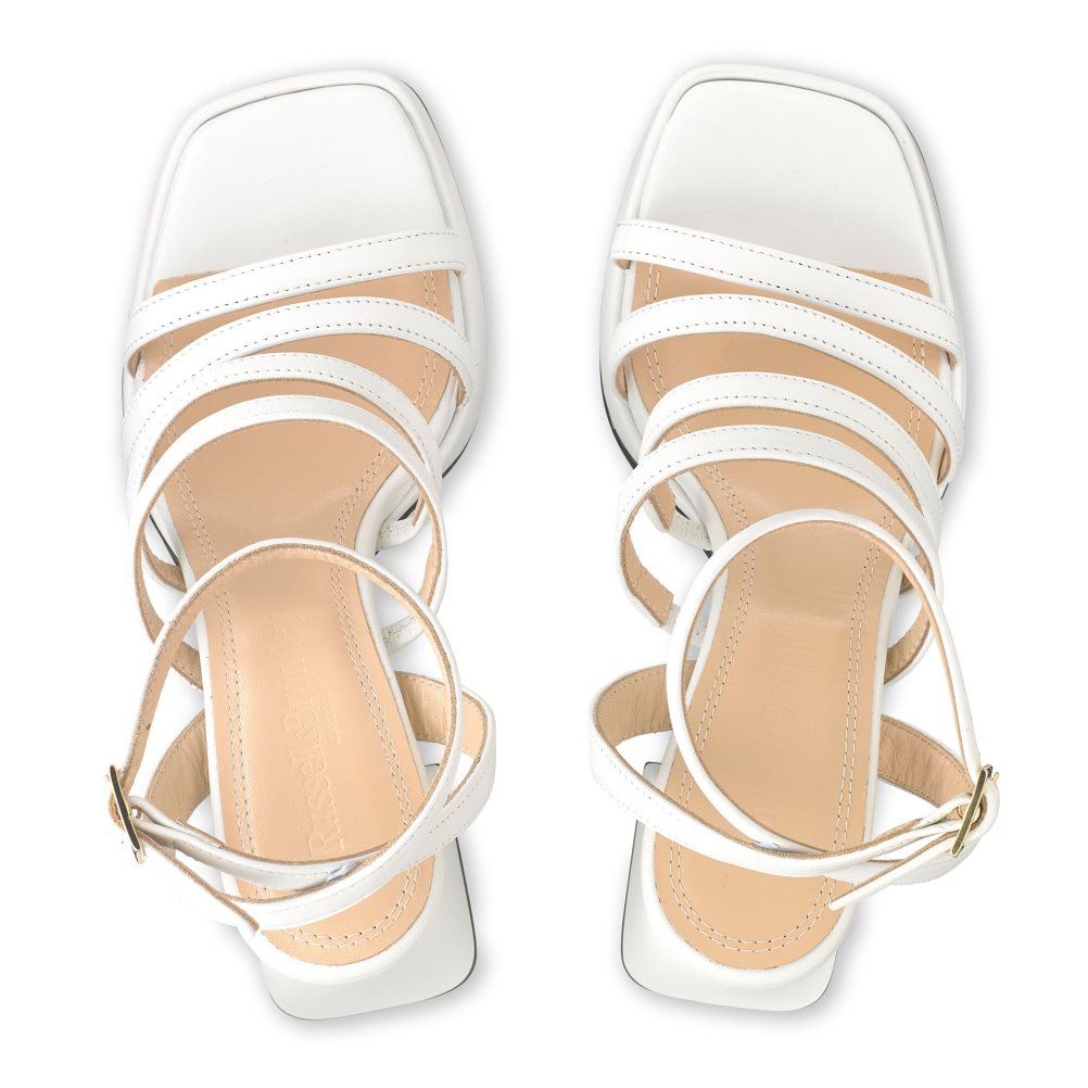 White Russell & Bromley Yeahbaby Strappy Flared Platform Women's Heels Sandals | PH-7-KNSD