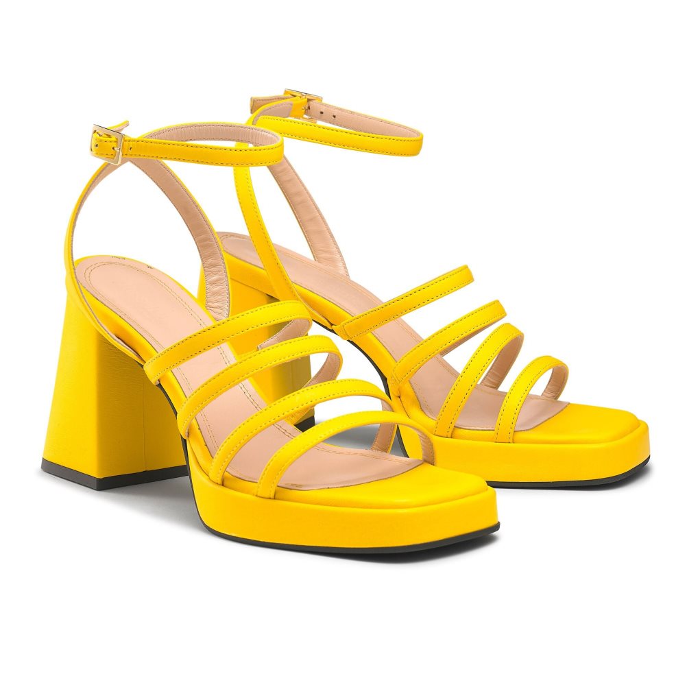 Yellow Russell & Bromley Yeahbaby Strappy Flared Platform Women's Heels Sandals | PH-9-CHWD