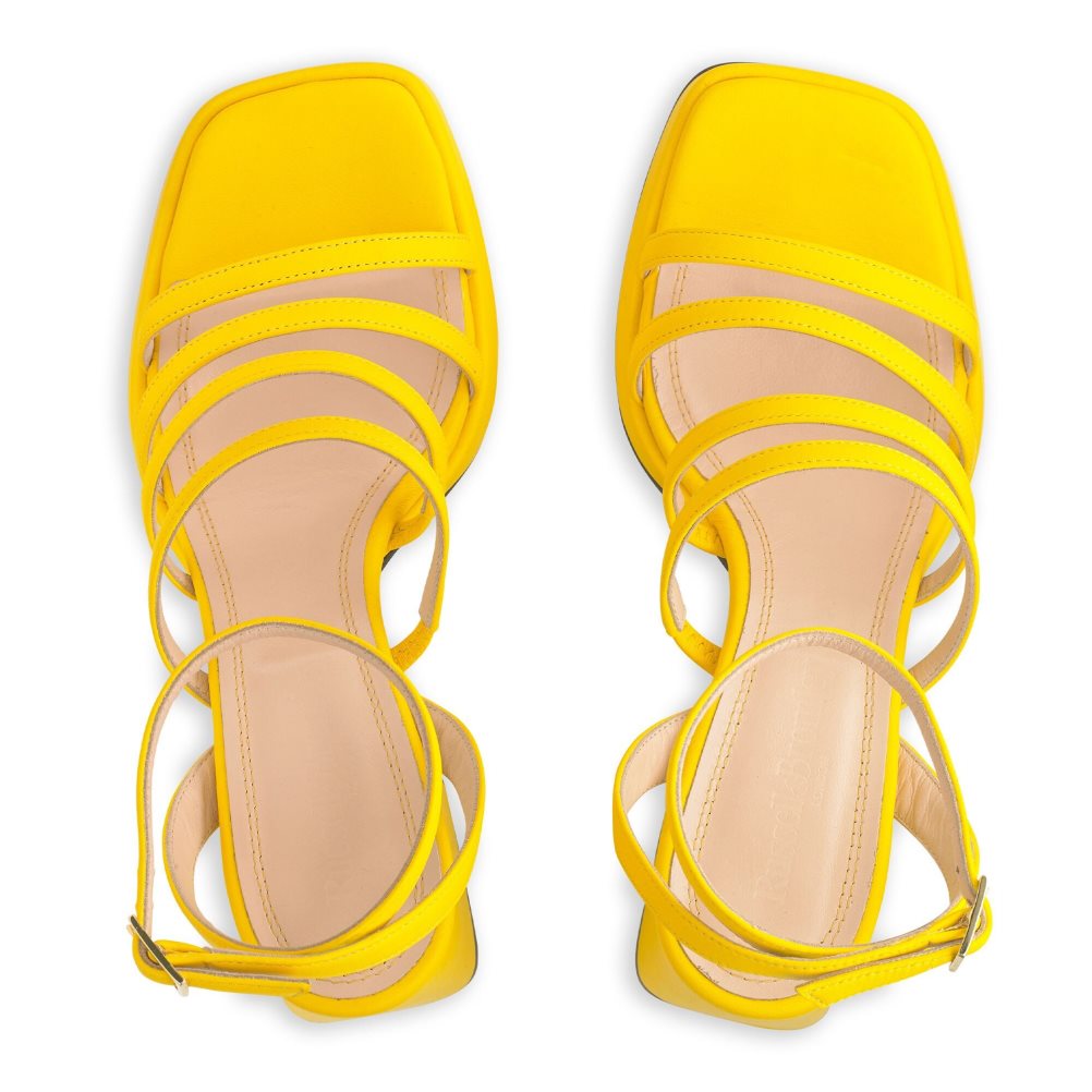 Yellow Russell & Bromley Yeahbaby Strappy Flared Platform Women's Heels Sandals | PH-9-CHWD