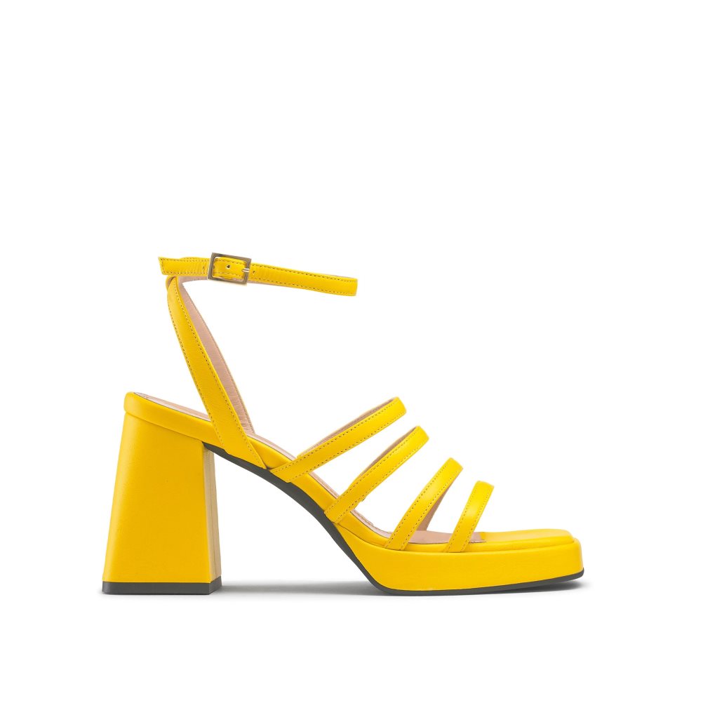 Yellow Russell & Bromley Yeahbaby Strappy Flared Platform Women\'s Heels Sandals | PH-9-CHWD