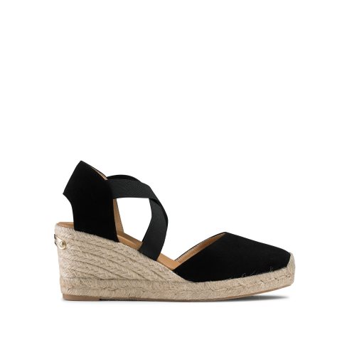 Black Russell & Bromley Coco-cross Elastic Espadrille Women's Wedges | PH-7-IPVU