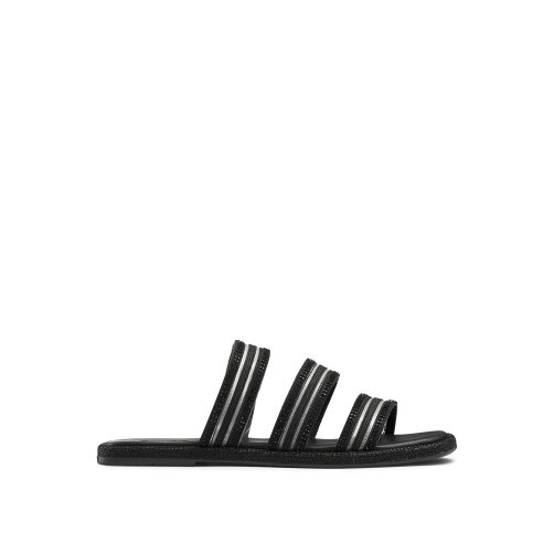 Black Russell & Bromley Cosmical Embellished Women's Flat Sandals | PH-0-PAON